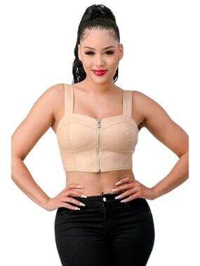 Nude Beige Faux Leather cropped top Bustier Top